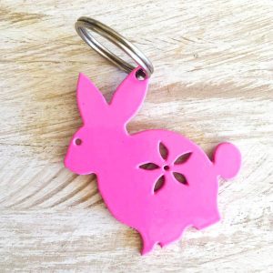 Pink Bunny keyring on wood